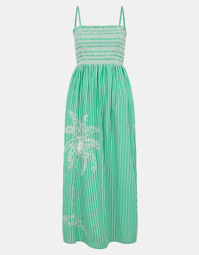 Palm Embroidered Stripe Midi Dress, Green (GREEN), large