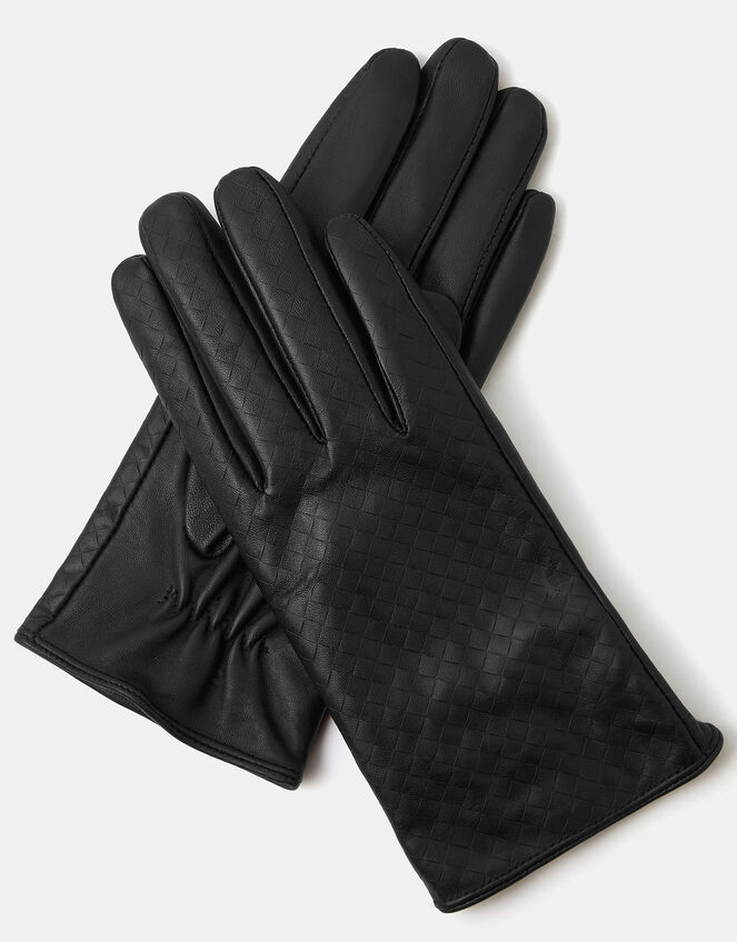 Woven Leather Gloves, Black (BLACK), large