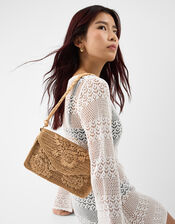 Floral Raffia Shoulder Bag, , large