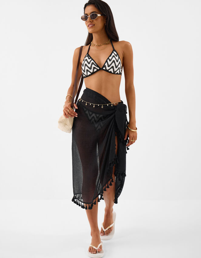 Mono Crochet Triangle Bikini Top, Black (BLACK WHITE), large