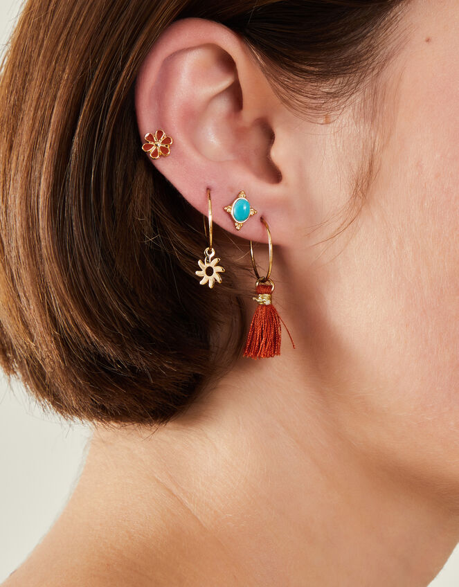 8-Pack Flower Hoop and Stud Earrings, , large