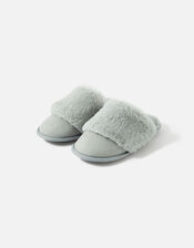 Wide Band Faux Fur Mule Slippers, Grey (GREY), large