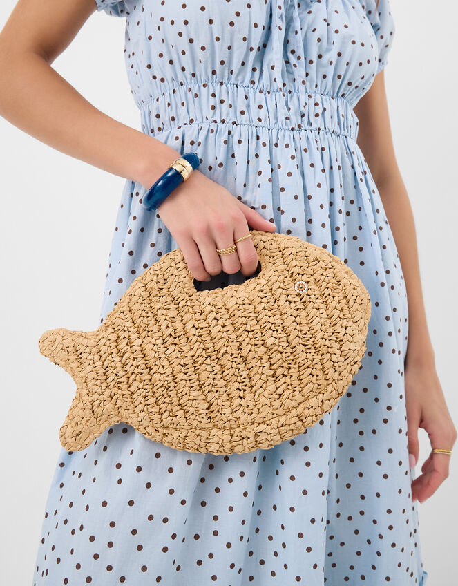 Fish Raffia Clutch Bag, , large