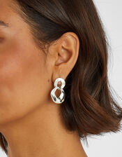 Sterling Silver-Plated Molten Hoop Drop Earring, , large
