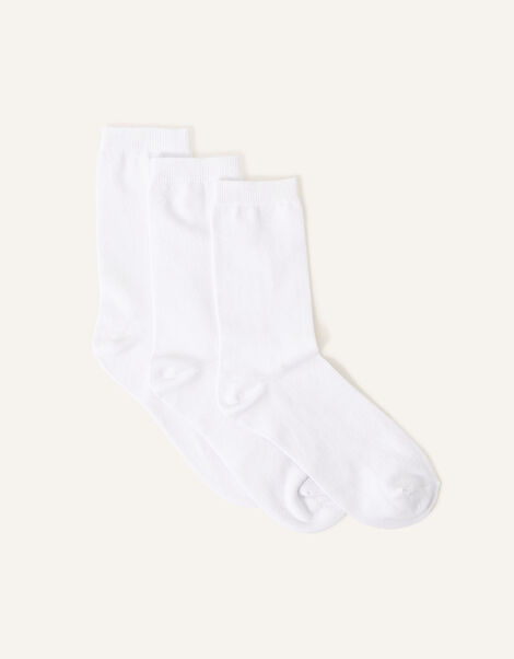 Cotton Ankle Socks Set of Three White, White (WHITE), large
