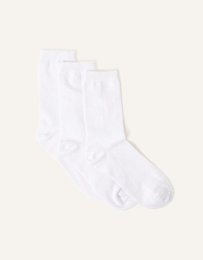 Supersoft Cotton Ankle Socks Set of Three, White (WHITE), large