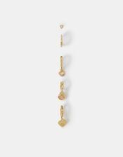 5-Pack 14ct Gold-Plated Rose Quartz Stud & Hoop Earrings, , large