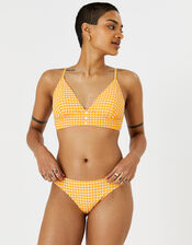 Gingham Button Bikini Crop Top, Orange (ORANGE), large
