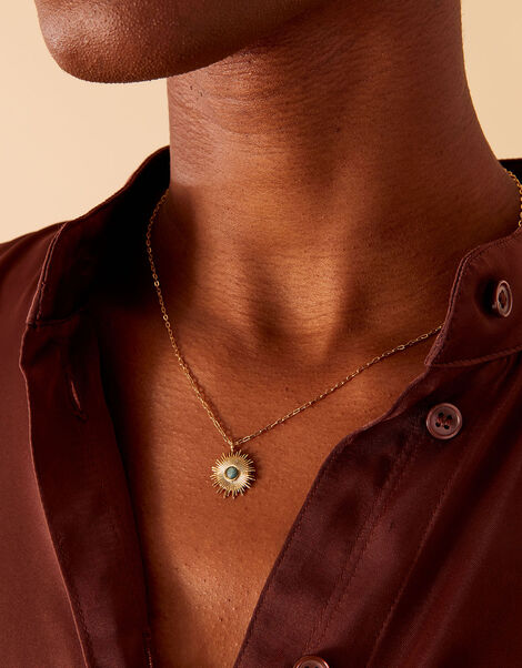 Gold-Plated Sun Pendant Necklace, , large