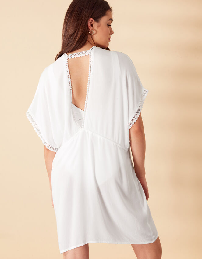 Abstract Floral Embroidered Kimono in LENZING™ ECOVERO™ , White (WHITE), large