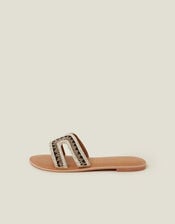 Wide Fit Cut-Out Bead Slide Sandals, Black (BLACK WHITE), large