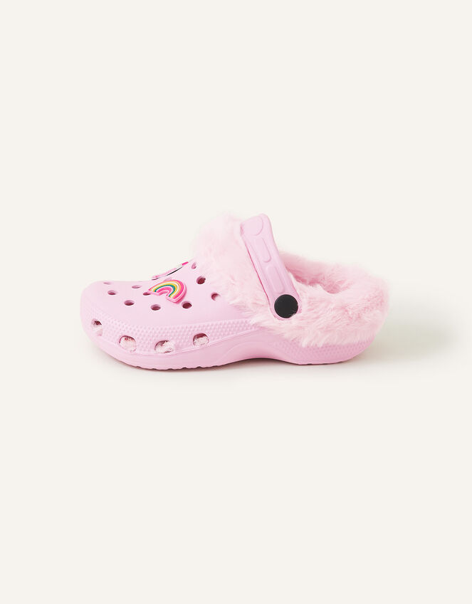 Girls Charm Faux Fur Clogs, Pink (PINK), large