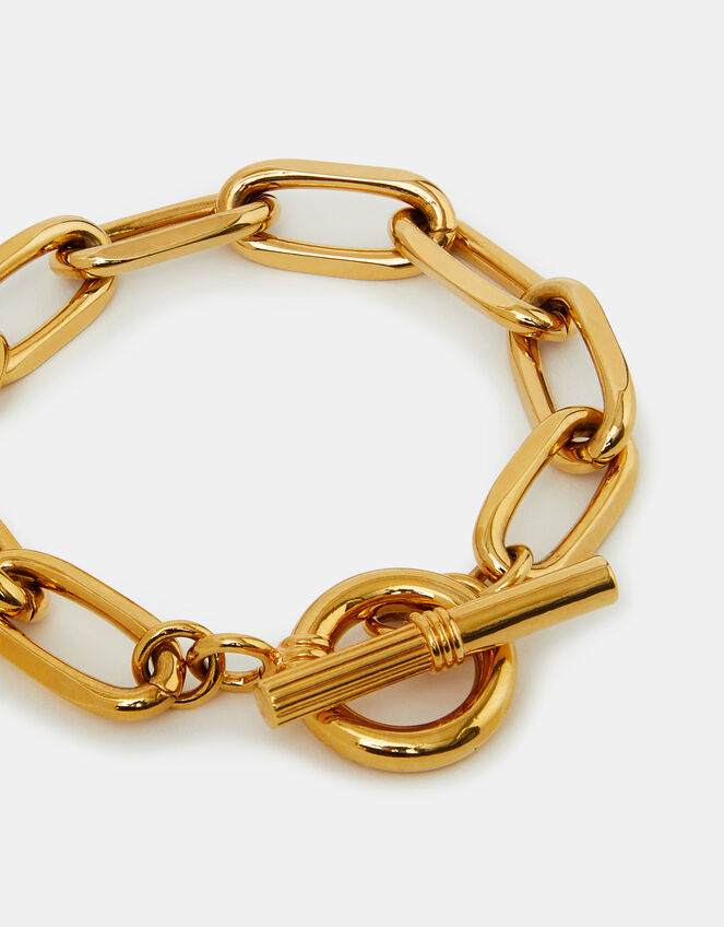 14ct Gold-Plated Chunky T-Bar Chain Bracelet, , large