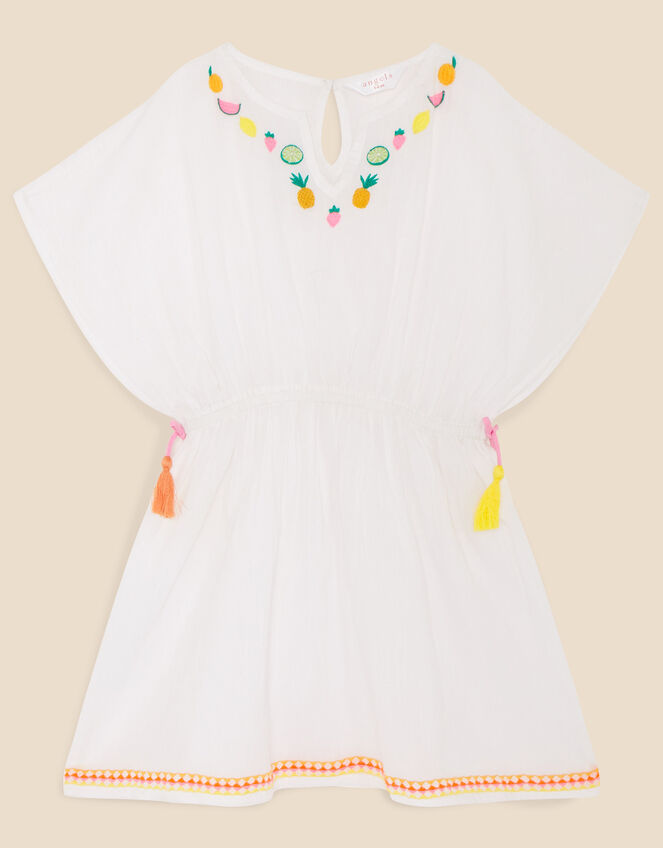 Girls Tropical Fruit Embroidered Kaftan, Multi (BRIGHTS-MULTI), large