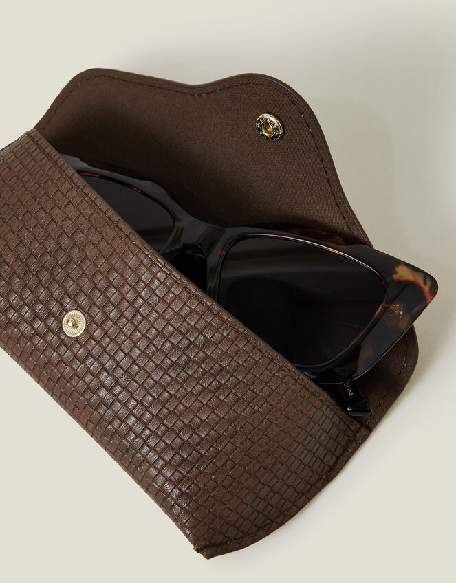 Woven Faux Leather Sunglasses Case, , large