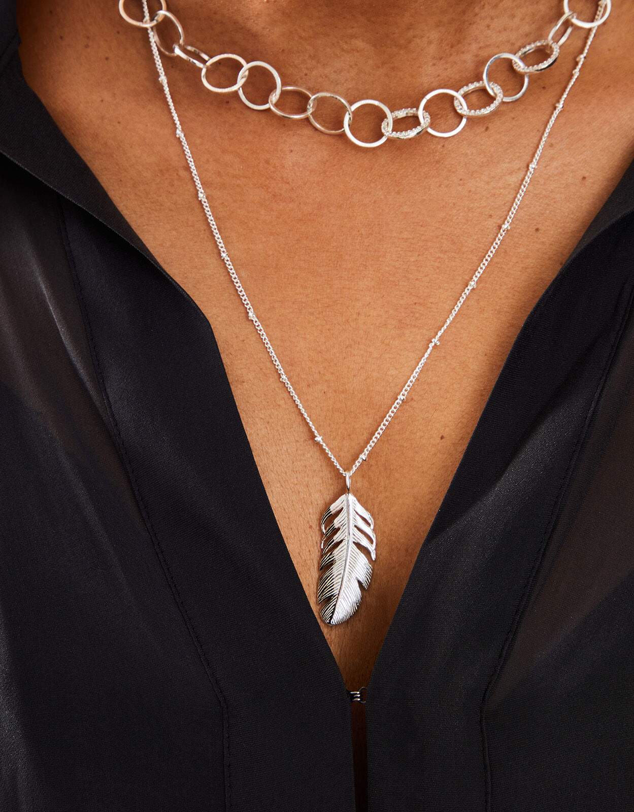 Sterling Silver Plated Long Leaf Necklace