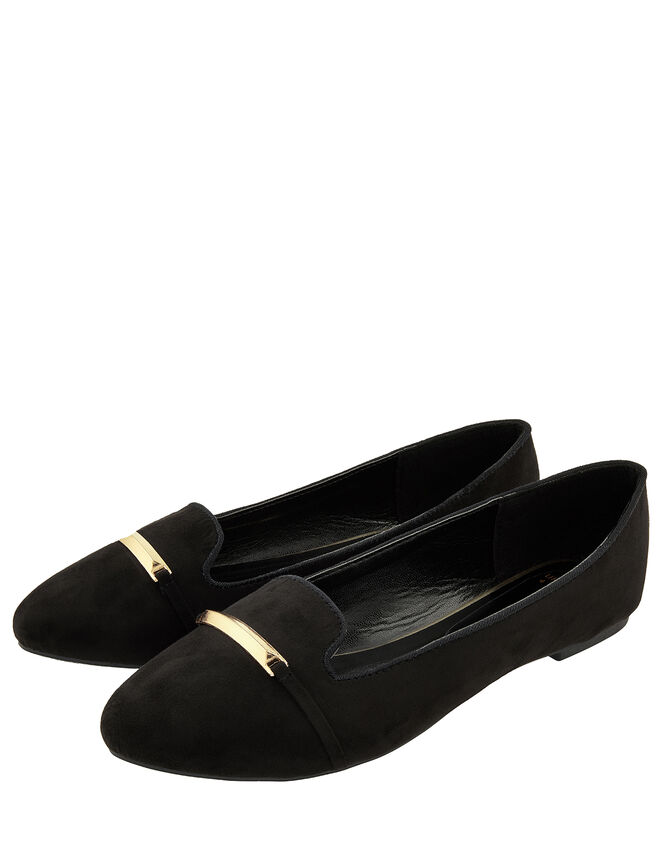 Metal Bar Flat Shoes, Black (BLACK), large