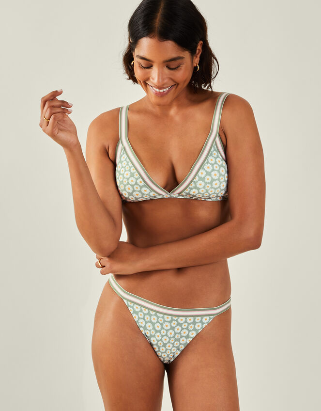 Daisy Print Triangle Bikini Top, Green (LIGHT GREEN), large