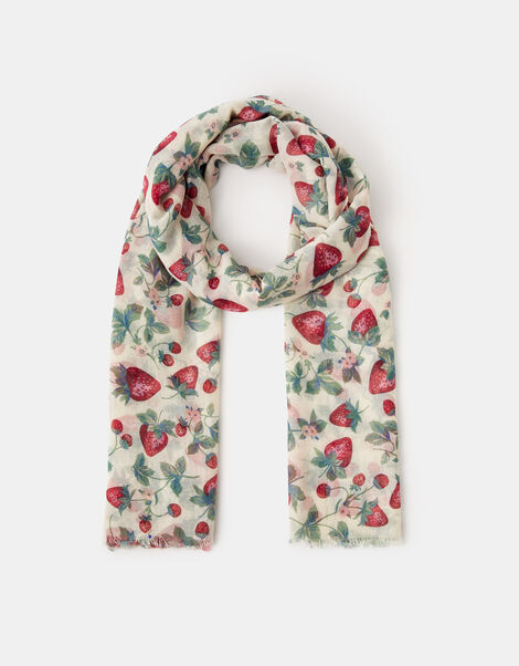 Lightweight Strawberry Print Scarf, , large