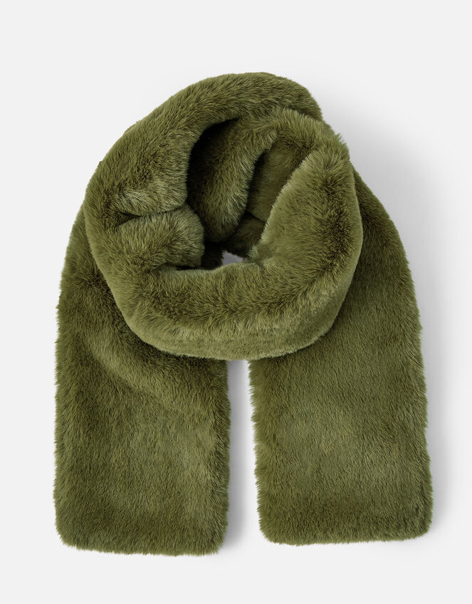 Faux Fur Stole Scarf, Green (KHAKI), large