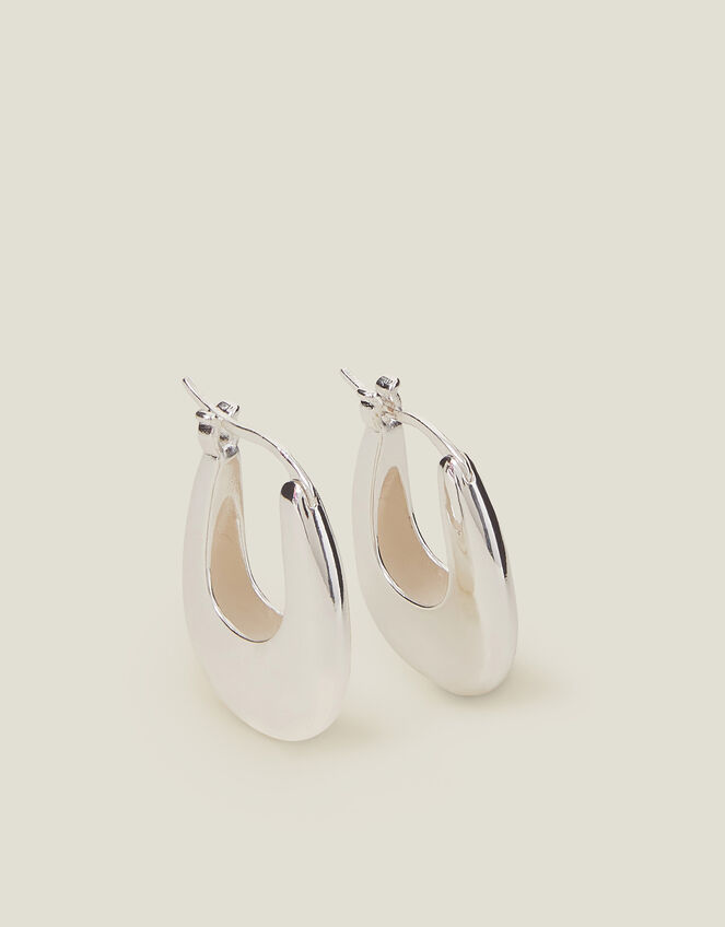 Sterling Silver-Plated Horseshoe Hoop Earrings, , large