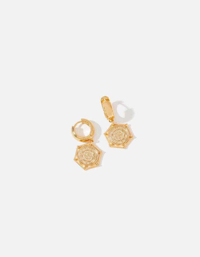 Gold-Plated Coin Huggie Hoops, , large