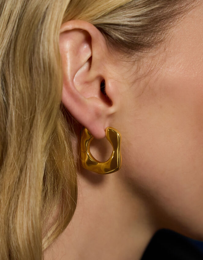 14ct Gold-Plated Molten Square Hoop Earrings, , large