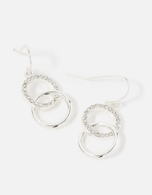 Linked Circle Short Drop Earrings, Silver (SILVER), large
