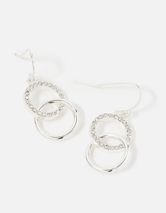 Linked Circle Short Drop Earrings, Silver (SILVER), large