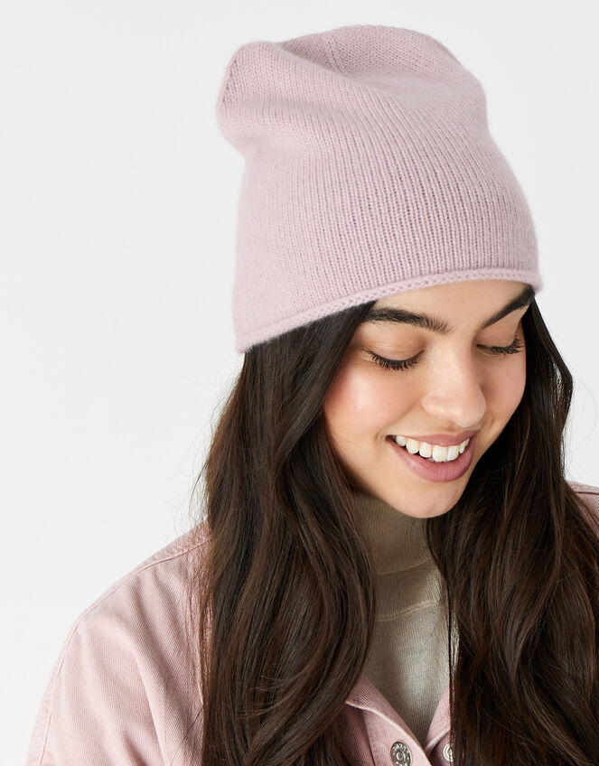 Knit Beanie in Cashmere, Pink (PINK), large