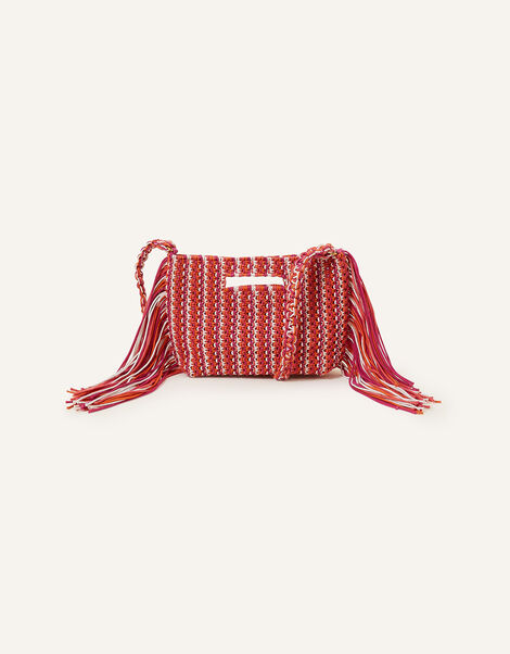 Macrame Fringe Detail Cross-Body Bag, , large