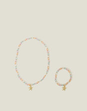 Girls Beaded Star Fish Necklace and Bracelet Set, , large
