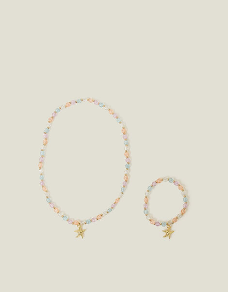 Girls Beaded Star Fish Necklace and Bracelet Set, , large
