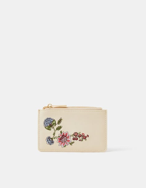 Floral Embroidered Card Holder, , large