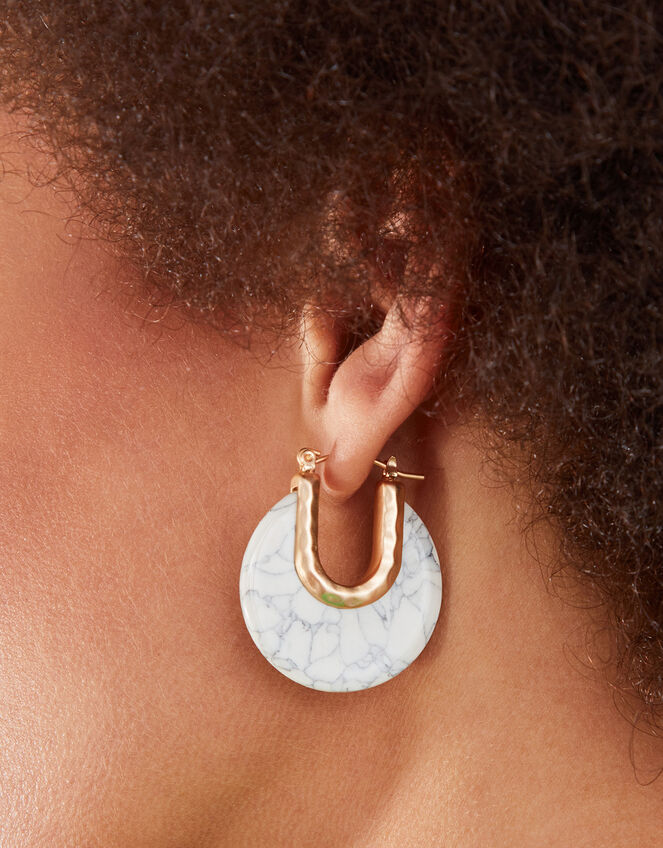 Marble Resin Circle Earrings , , large