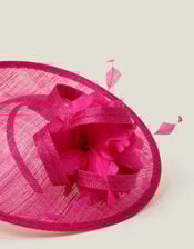 Large Disc Feather Corsage Fascinator, Pink (FUCHSIA), large