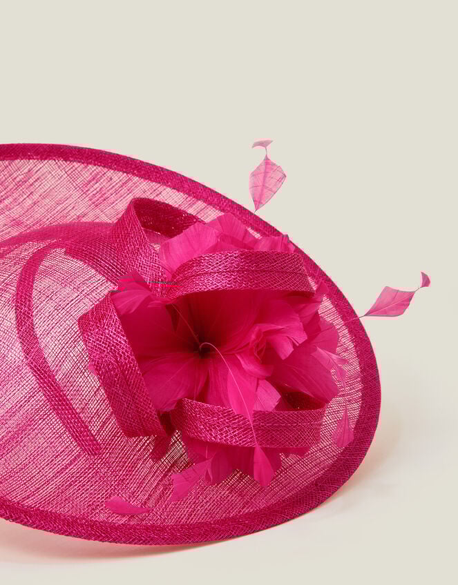 Large Disc Feather Corsage Fascinator, Pink (FUCHSIA), large