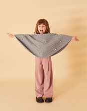 Girls Pom-Pom Poncho, Grey (GREY), large