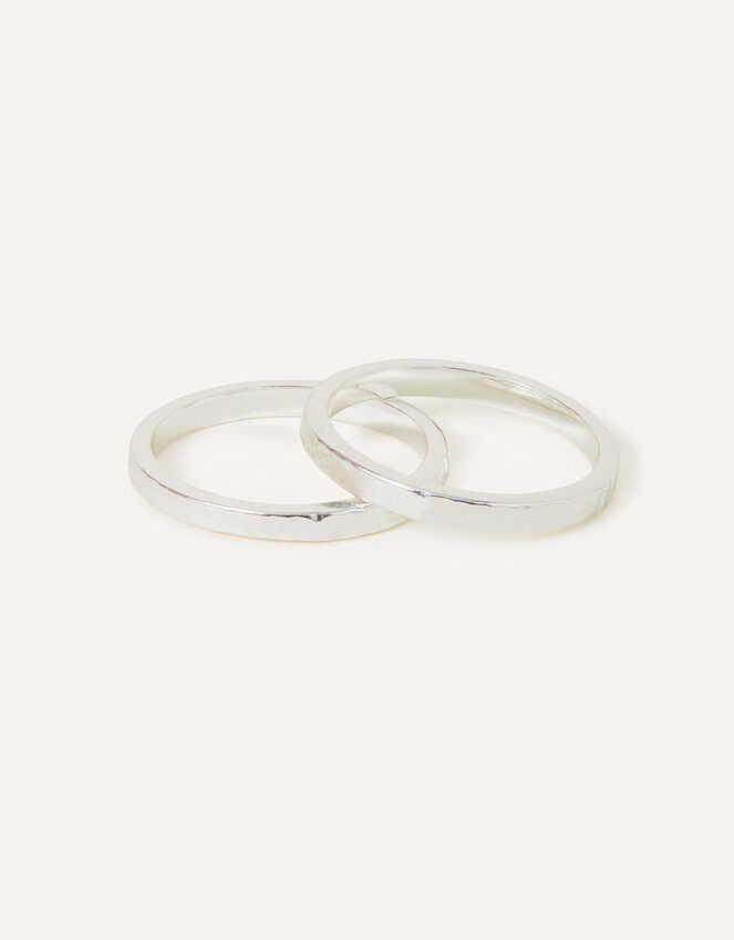 Sterling Silver-Plated Textured Rings Set of Two, Silver (ST SILVER), large
