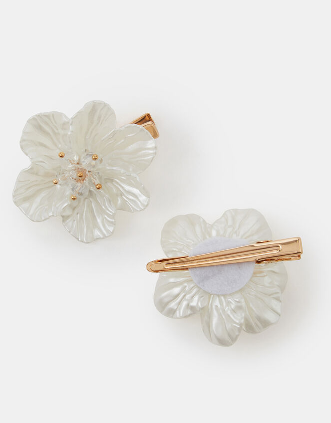 2-Pack Girls Blossom Flower Hair Clips, Ivory (IVORY), large