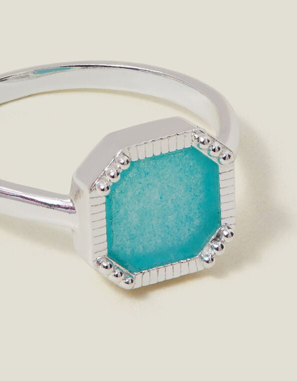 Sterling Silver-Plated Square Aqua Quartz Ring, Silver (ST SILVER), large