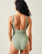 Plunge Wrap Shaping Swimsuit, Green (KHAKI), large