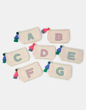 Initial Beaded Make Up Bag, Natural (NATURAL), large