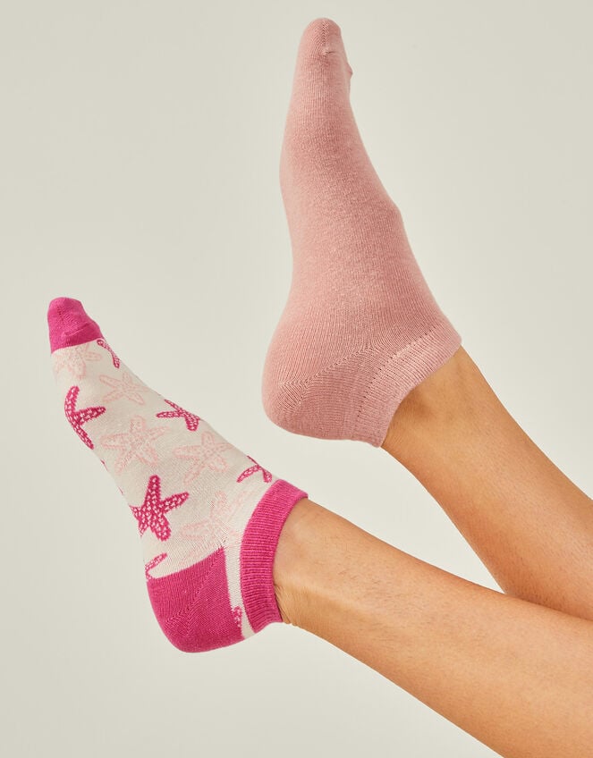 2-Pack Starfish Print Trainer Socks, , large