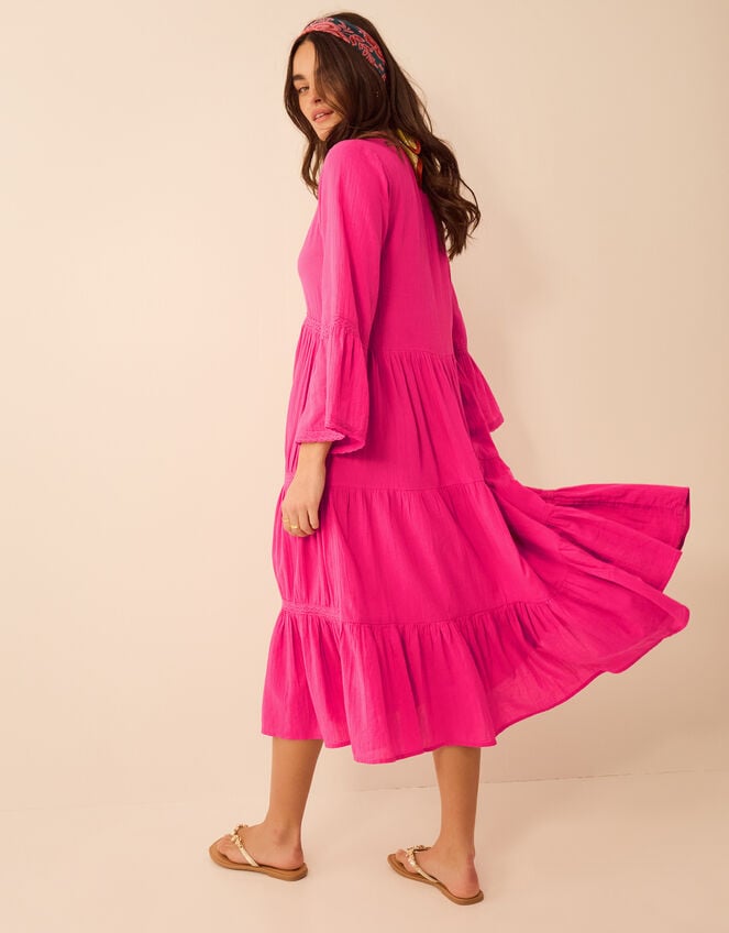 Lace Trim Midi Beach Dress, Pink (PINK), large