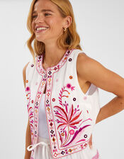Mirror & Palm Embroidered Waistcoat, White (WHITE), large