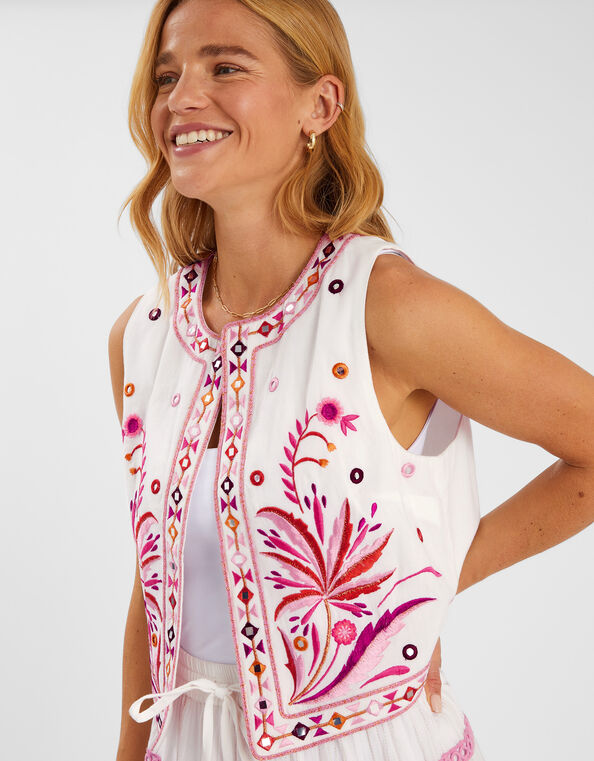 Mirror & Palm Embroidered Waistcoat, White (WHITE), large