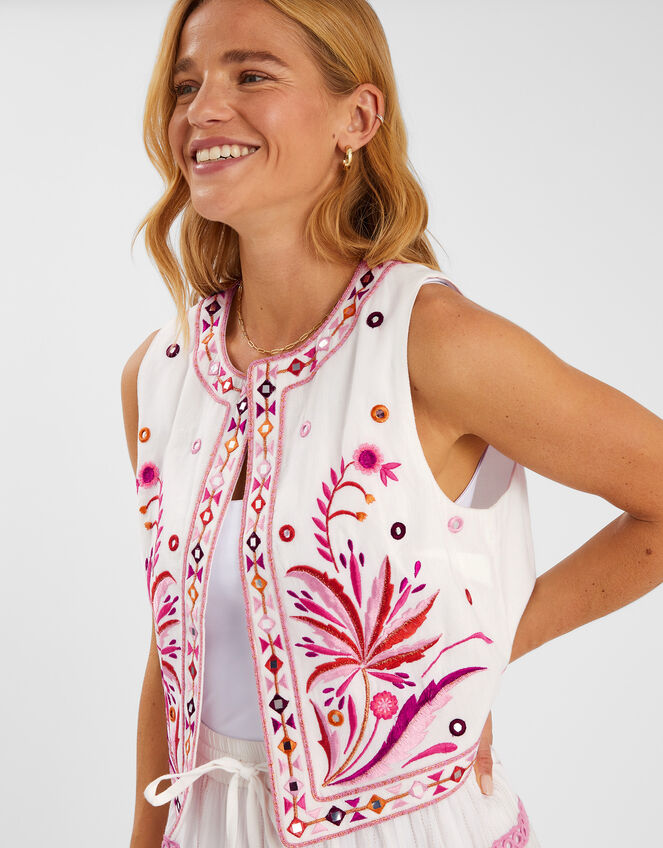 Mirror & Palm Embroidered Waistcoat, White (WHITE), large