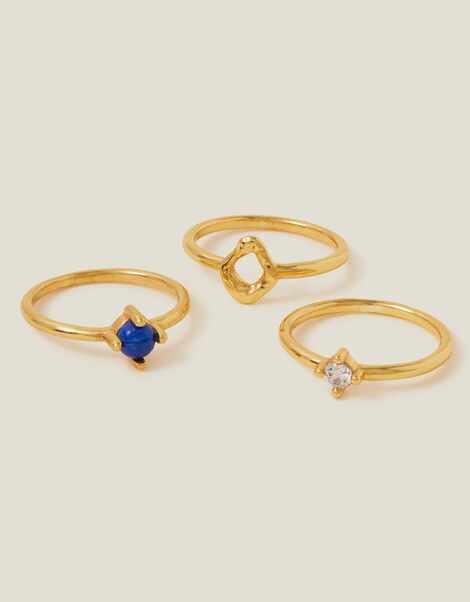 3-Pack 14ct Gold-Plated Lapis Rings, Gold (GOLD), large
