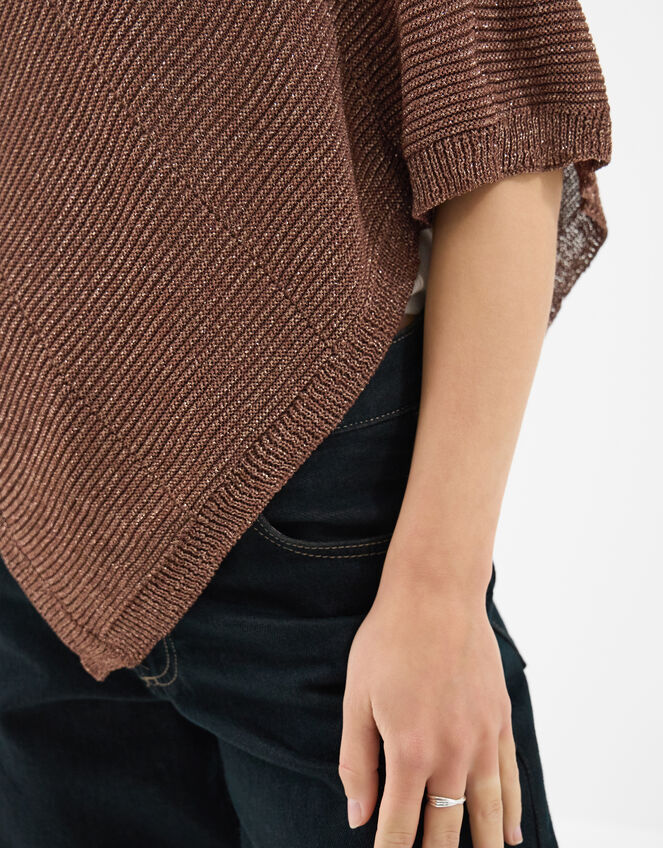 Sparkle Knit Poncho, Brown (CHOCOLATE), large